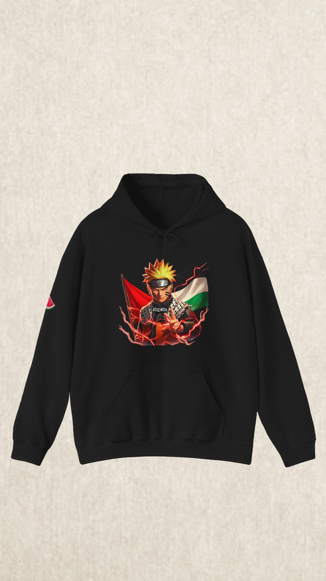 Naruto Wearing Keffiyah Hoodie With Palestine Map