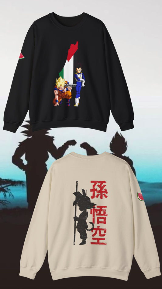 Super Saiyan Goku & Vegeta Hoodie with Palestine Map