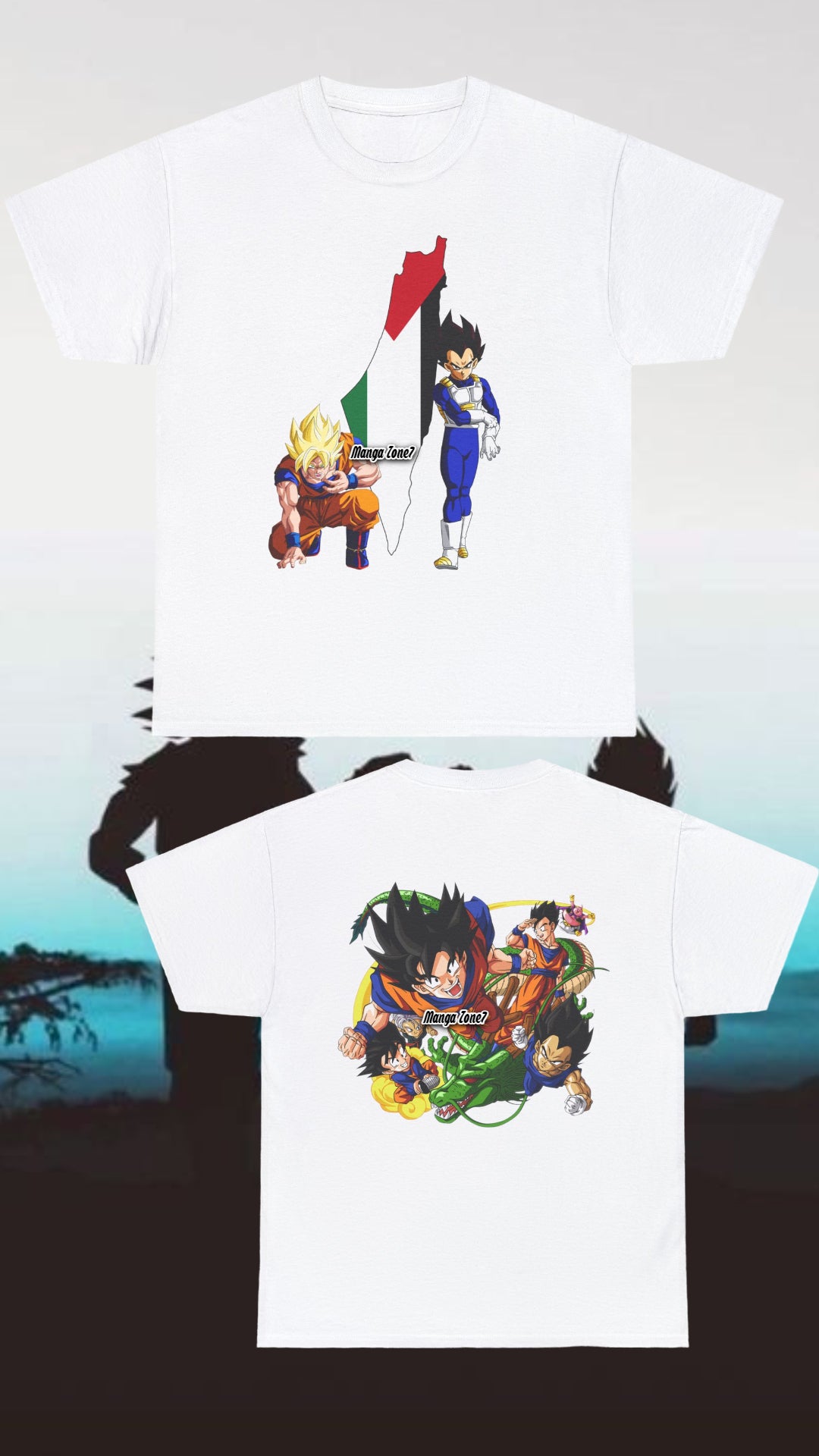 Super Saiyan Goku & Vegeta with Palestine Map T-Shirt