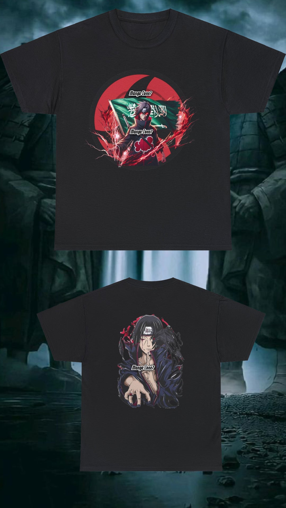 Itachi with KSA Flag T-Shirt - Naruto Fan Merch, Unisex Anime and Manga Gifts