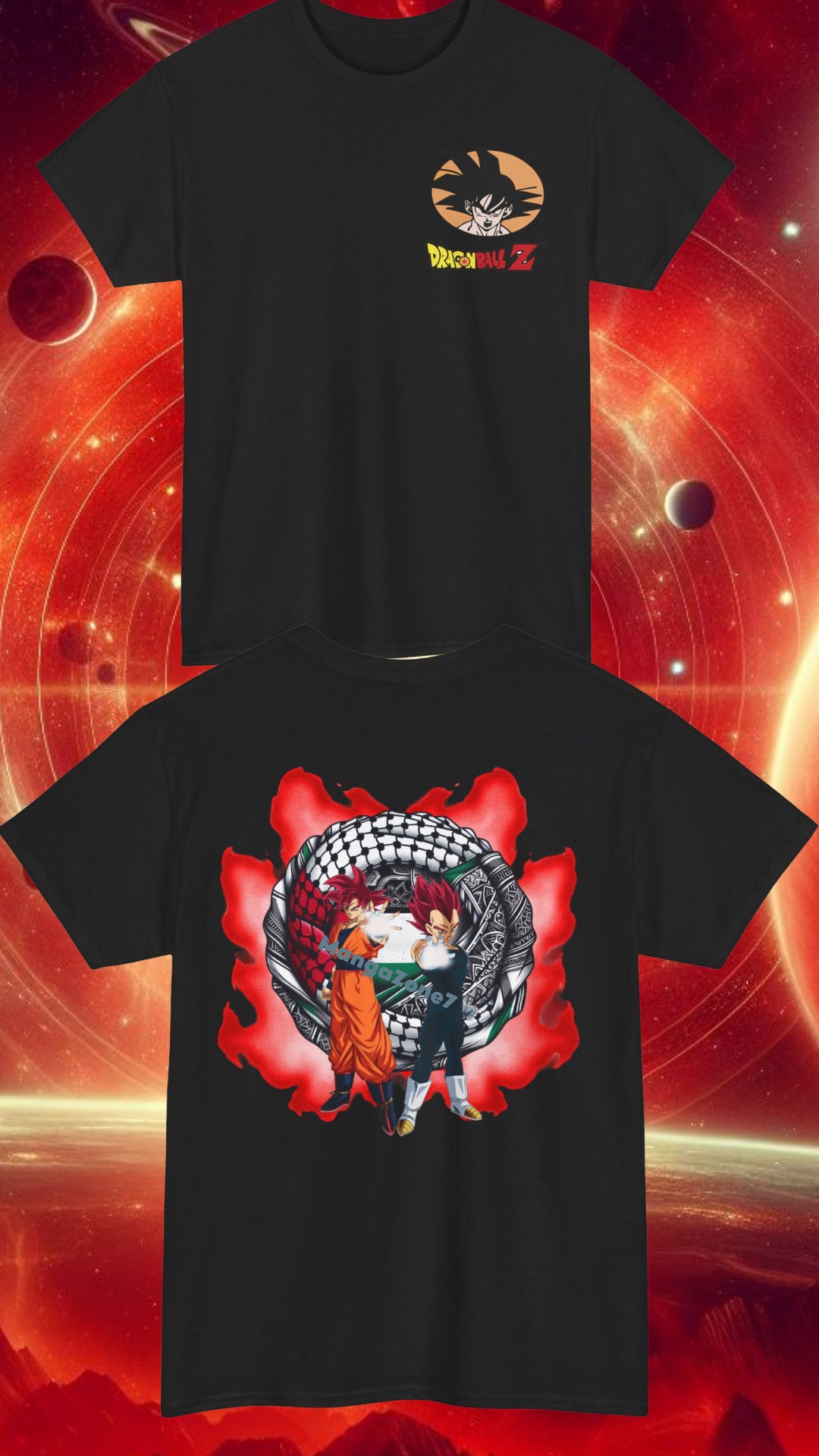 Super Saiyan Red God Vegeta Goku Palestine Keffiyeh - Tshirt