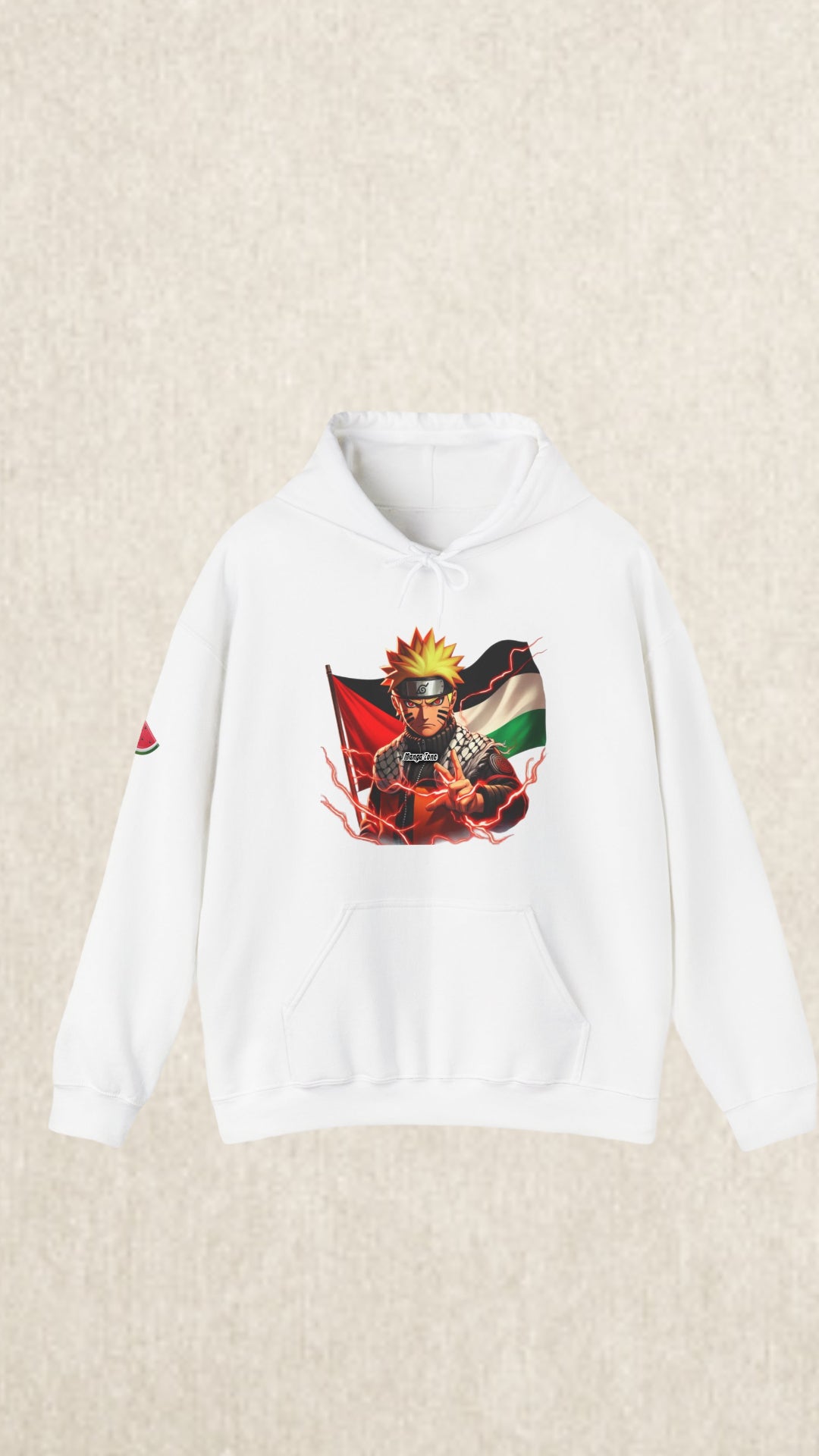 Naruto Wearing Keffiyah Hoodie With Palestine Map