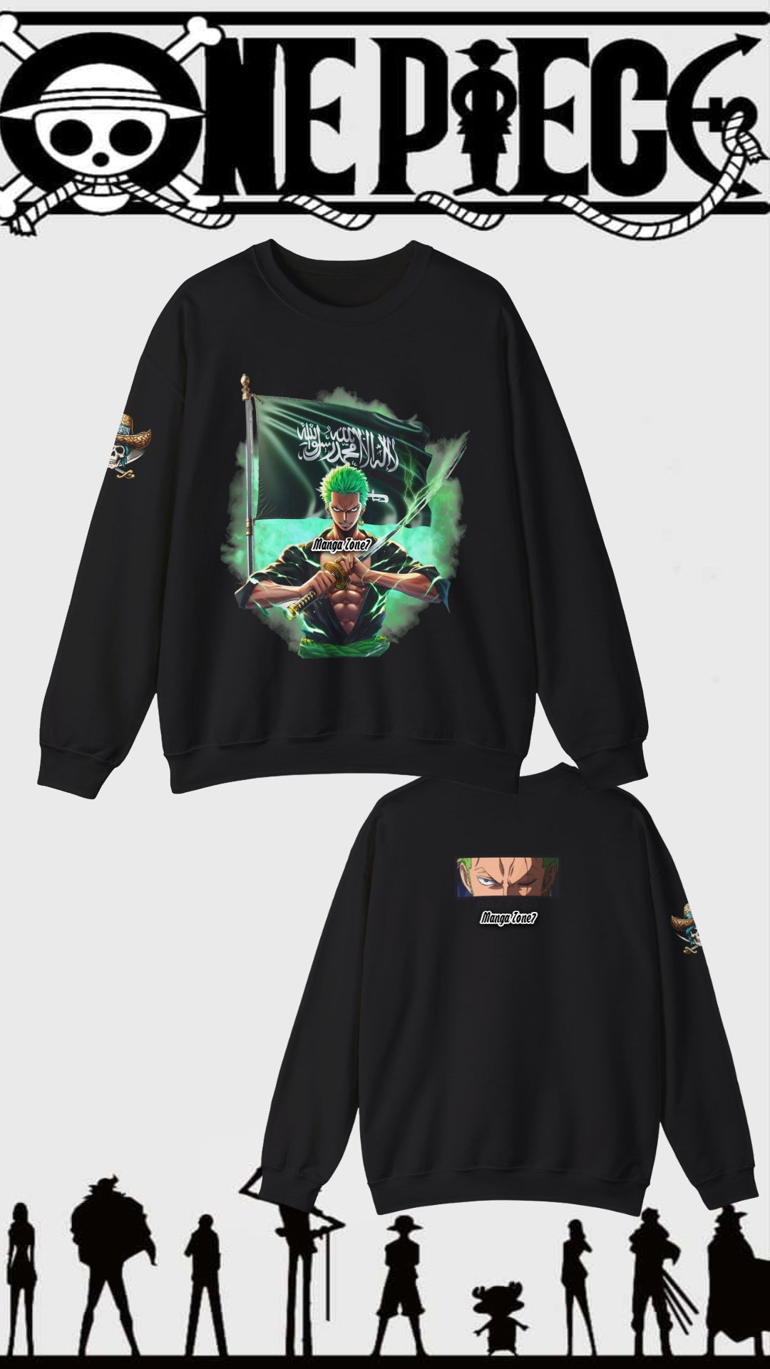 "Zoro with Saudi Arabia Flag Sweater - One Piece Fan Merch, Unisex Anime and Manga Gifts"