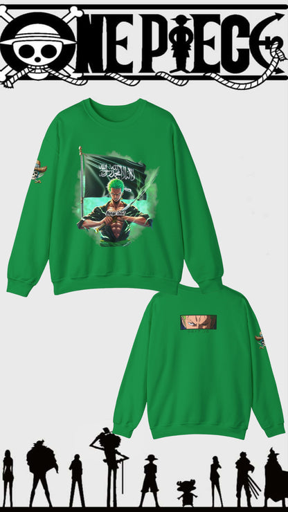 "Zoro with Saudi Arabia Flag Sweater - One Piece Fan Merch, Unisex Anime and Manga Gifts"