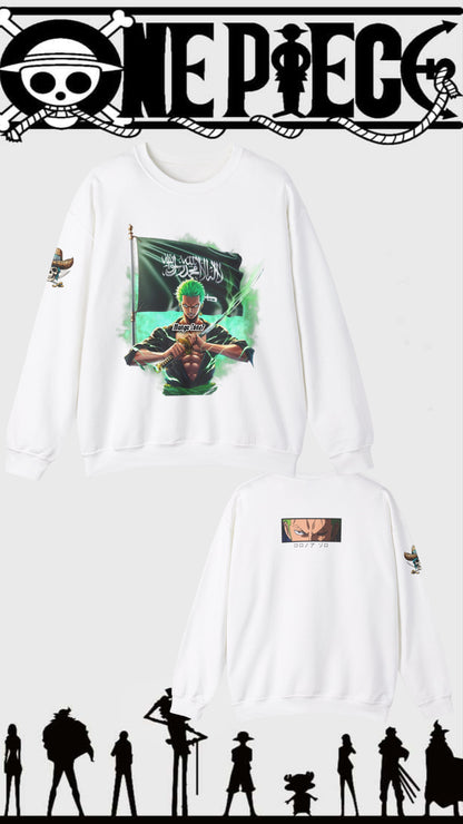 "Zoro with Saudi Arabia Flag Sweater - One Piece Fan Merch, Unisex Anime and Manga Gifts"